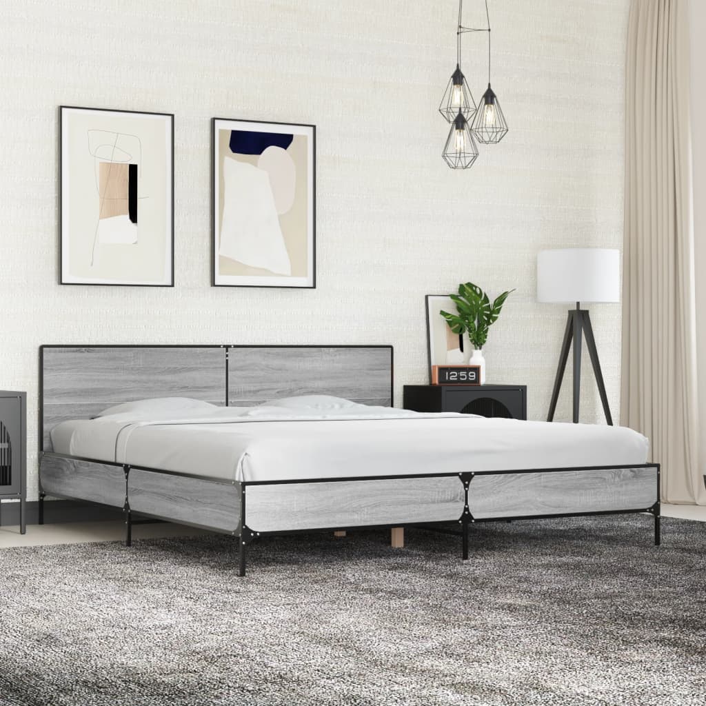 Okvir za krevet boja hrasta 200x200cm konstruirano drvo i metal Siva 200 x 200 cm