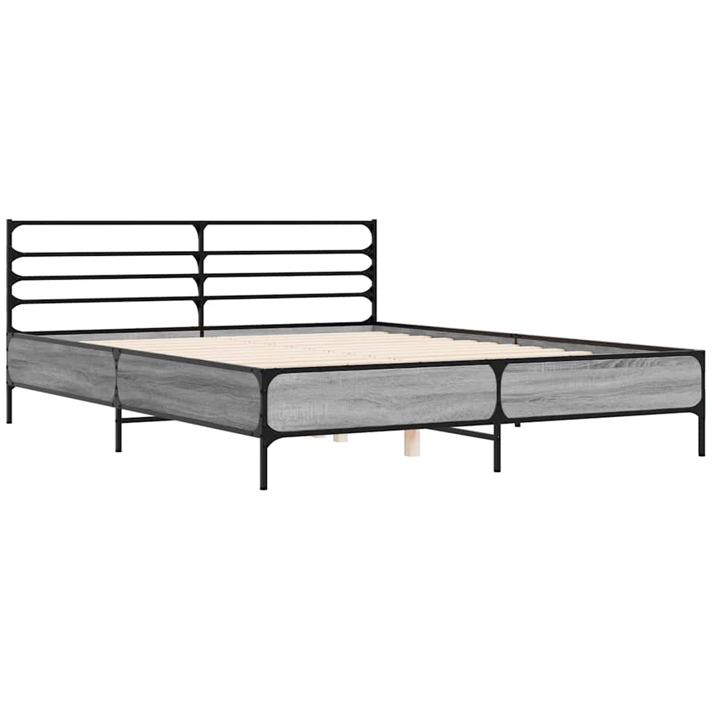 Okvir za krevet boja hrasta 150x200cm konstruirano drvo i metal Siva 150 x 200 cm