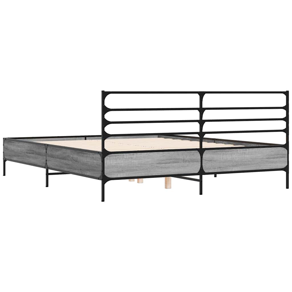 Okvir za krevet boja hrasta 150x200cm konstruirano drvo i metal Siva 150 x 200 cm