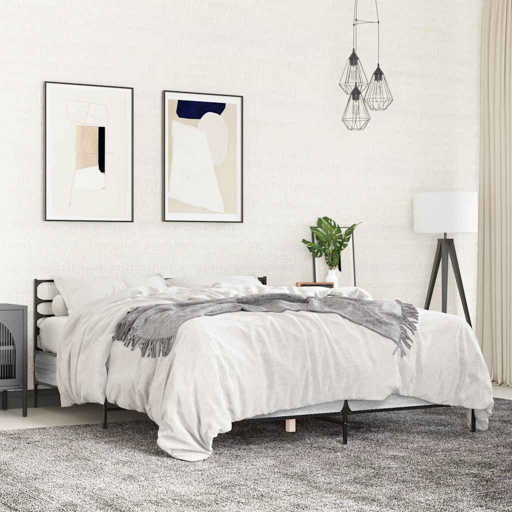 Okvir za krevet boja hrasta 150x200cm konstruirano drvo i metal Siva 150 x 200 cm