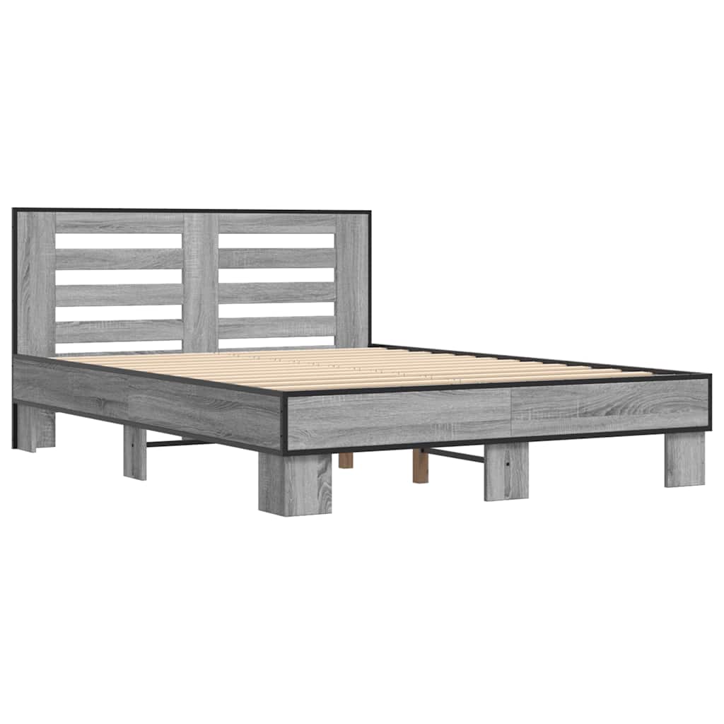 Okvir kreveta boja hrasta 120x200 cm konstruirano drvo i metal Siva 120 x 200 cm