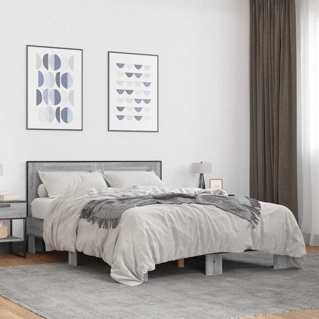 Okvir kreveta boja hrasta 120x200 cm konstruirano drvo i metal Siva 120 x 200 cm