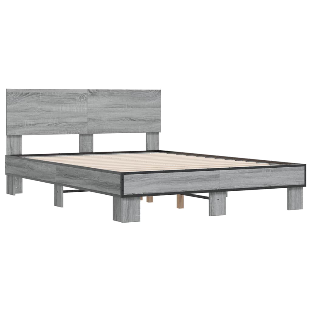Okvir kreveta boja hrasta 120x200 cm konstruirano drvo i metal Siva 120 x 200 cm