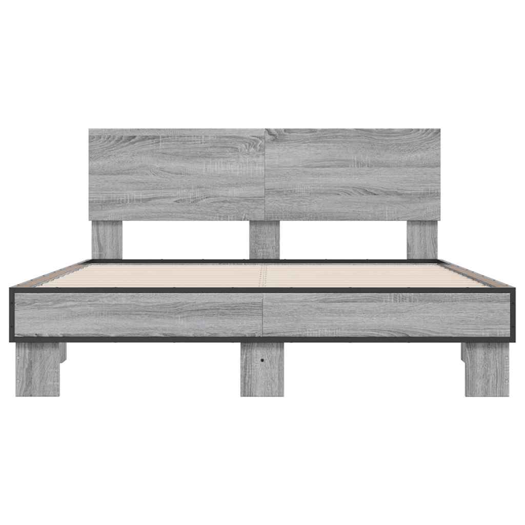 Okvir kreveta boja hrasta 120x200 cm konstruirano drvo i metal Siva 120 x 200 cm
