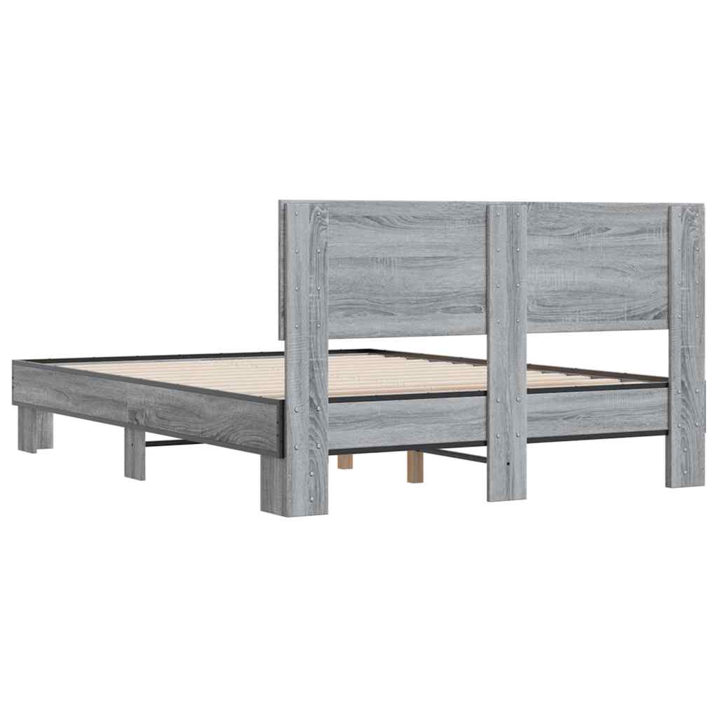 Okvir kreveta boja hrasta 120x200 cm konstruirano drvo i metal Siva 120 x 200 cm