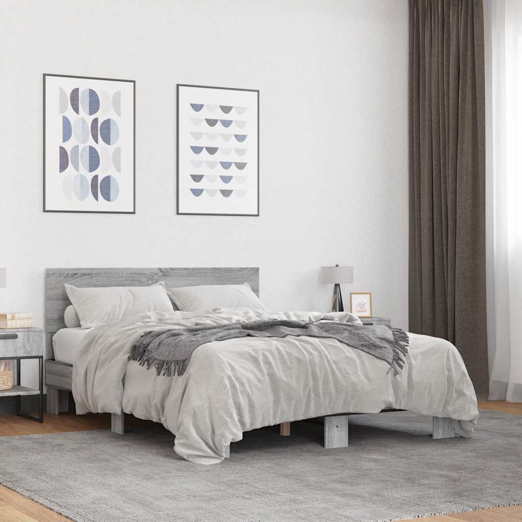 Okvir kreveta boja hrasta 120x200 cm konstruirano drvo i metal Siva 120 x 200 cm