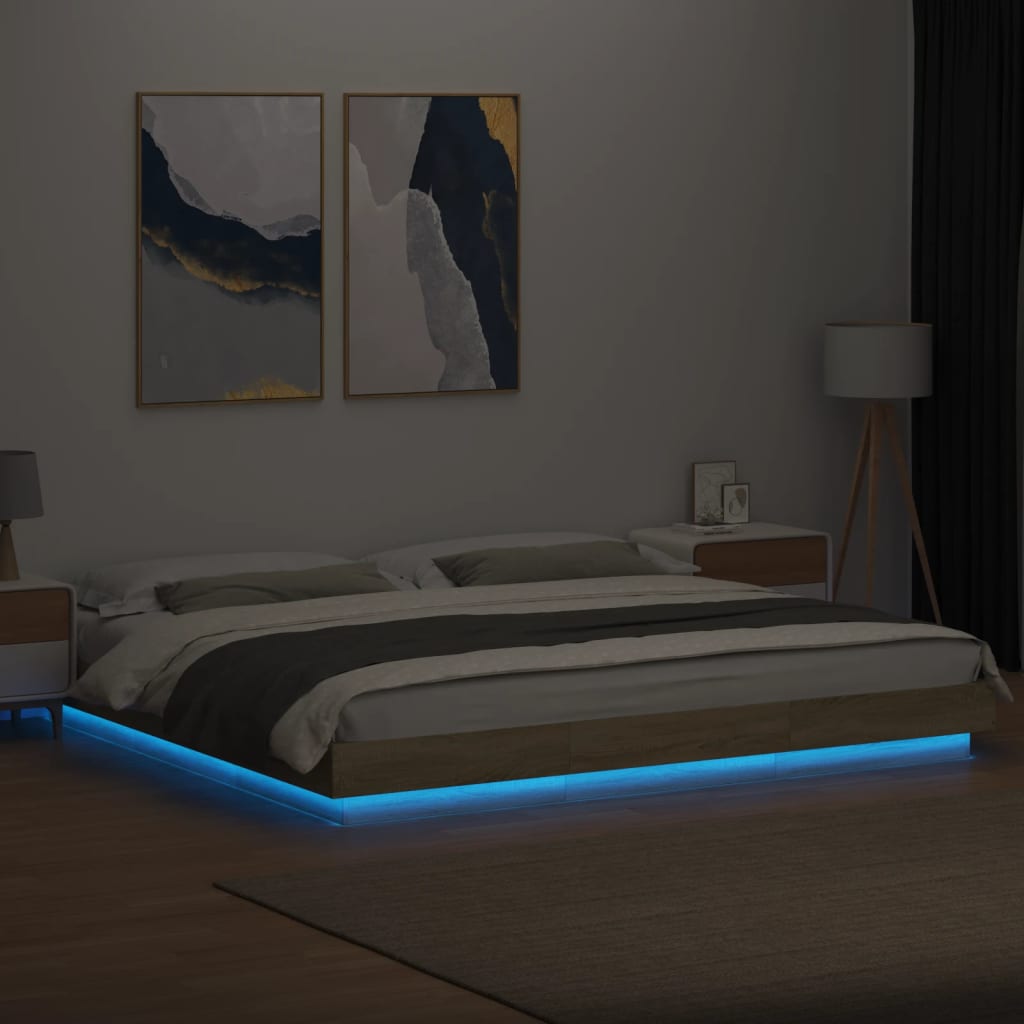 Okvir za krevet s LED svjetlima boja hrasta 200 x 200 cm drveni Smeđa