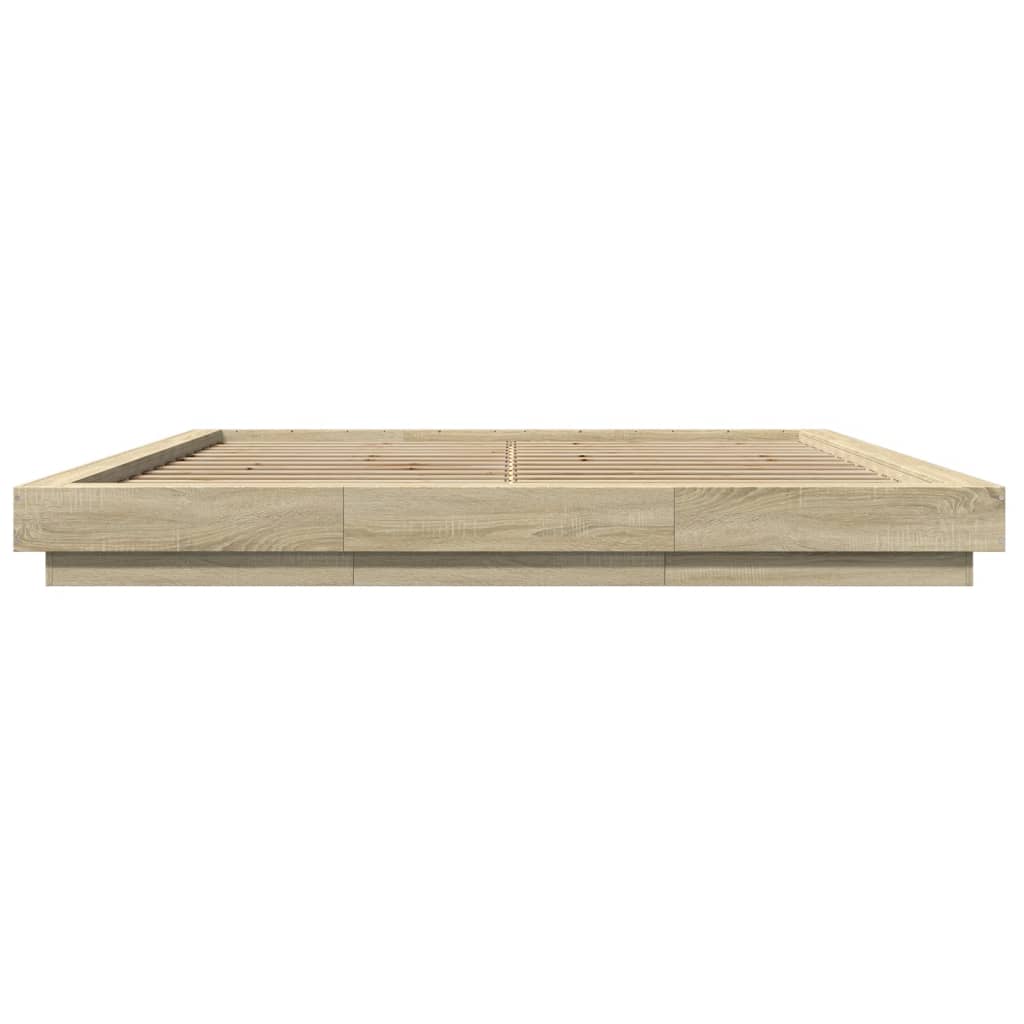 Okvir za krevet s LED svjetlima boja hrasta 200 x 200 cm drveni Smeđa