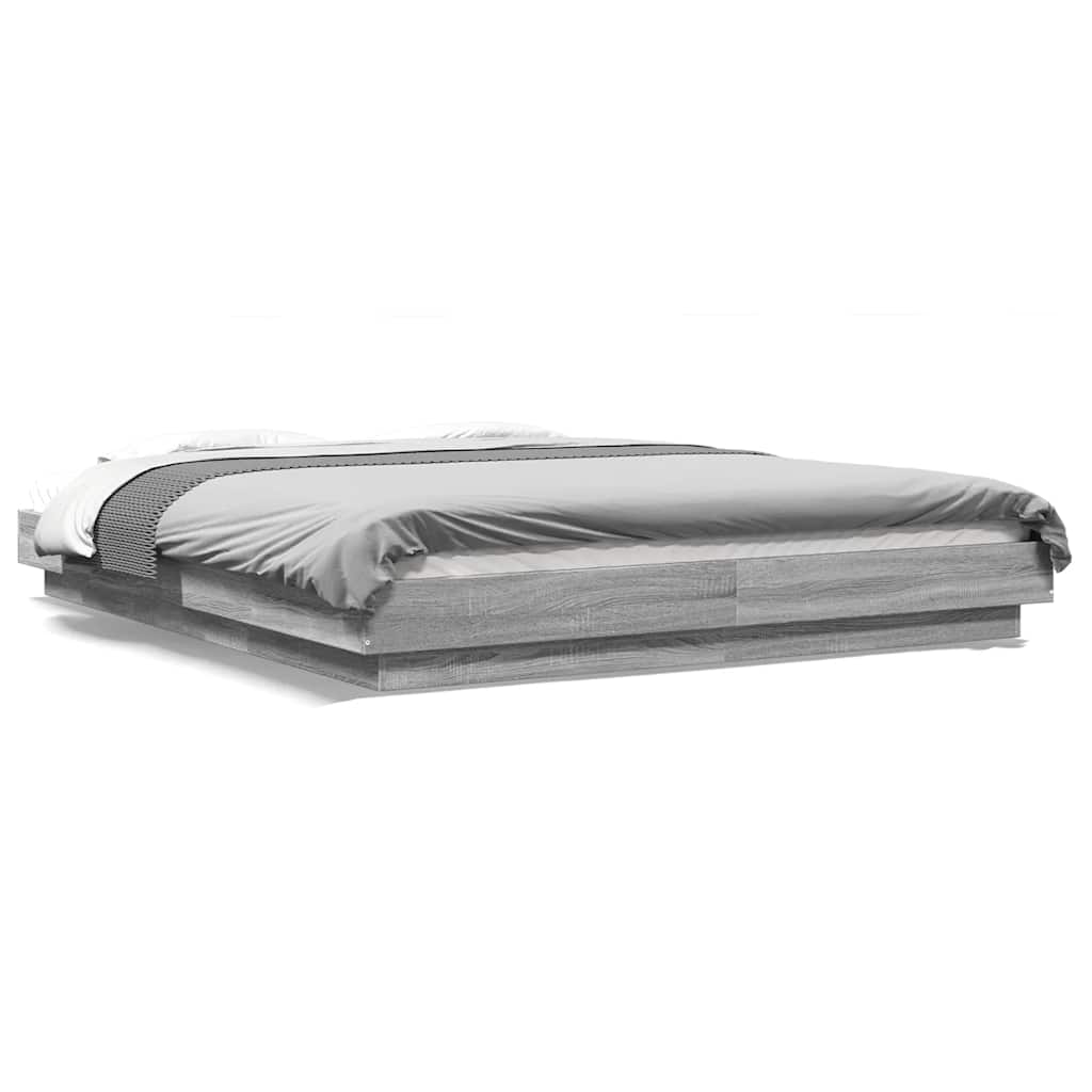 Okvir za krevet s LED svjetlima boja hrasta 160 x 200 cm drveni Siva