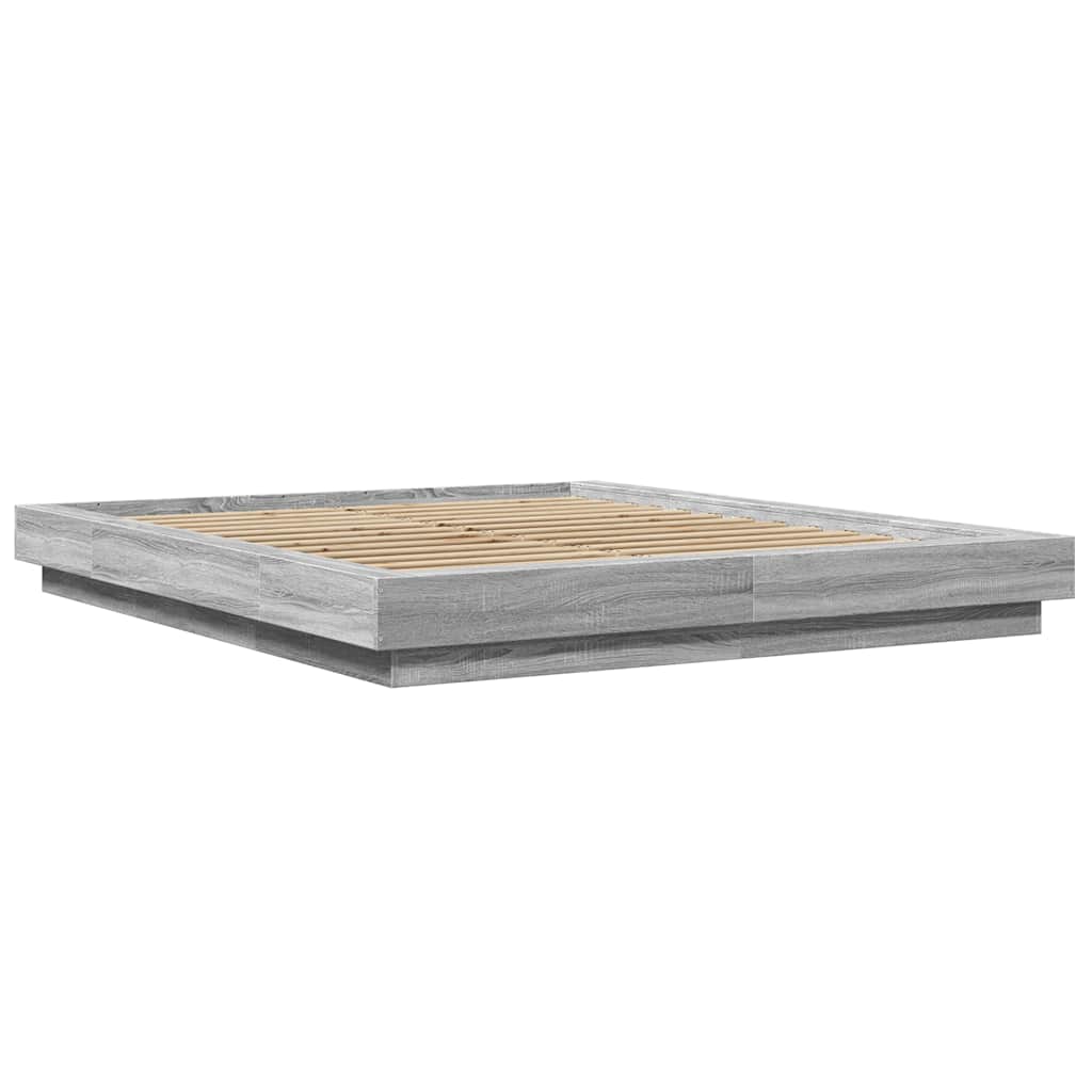 Okvir za krevet s LED svjetlima boja hrasta 160 x 200 cm drveni Siva