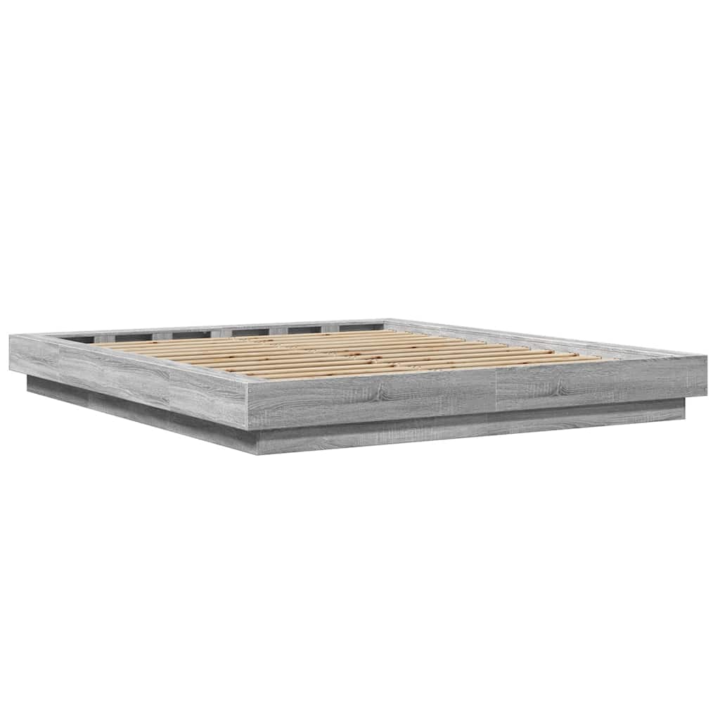 Okvir za krevet s LED svjetlima boja hrasta 160 x 200 cm drveni Siva