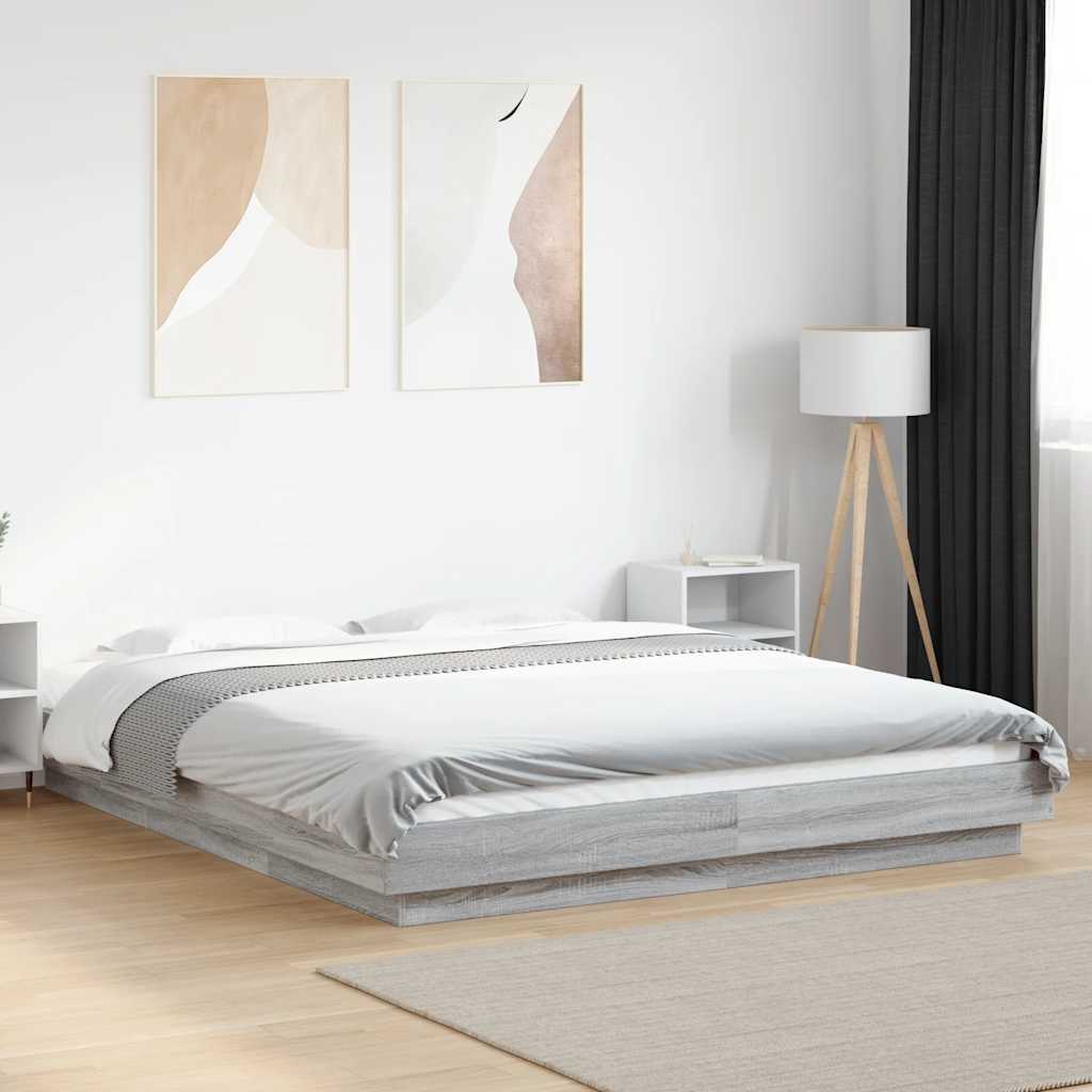 Okvir za krevet s LED svjetlima boja hrasta 160 x 200 cm drveni Siva