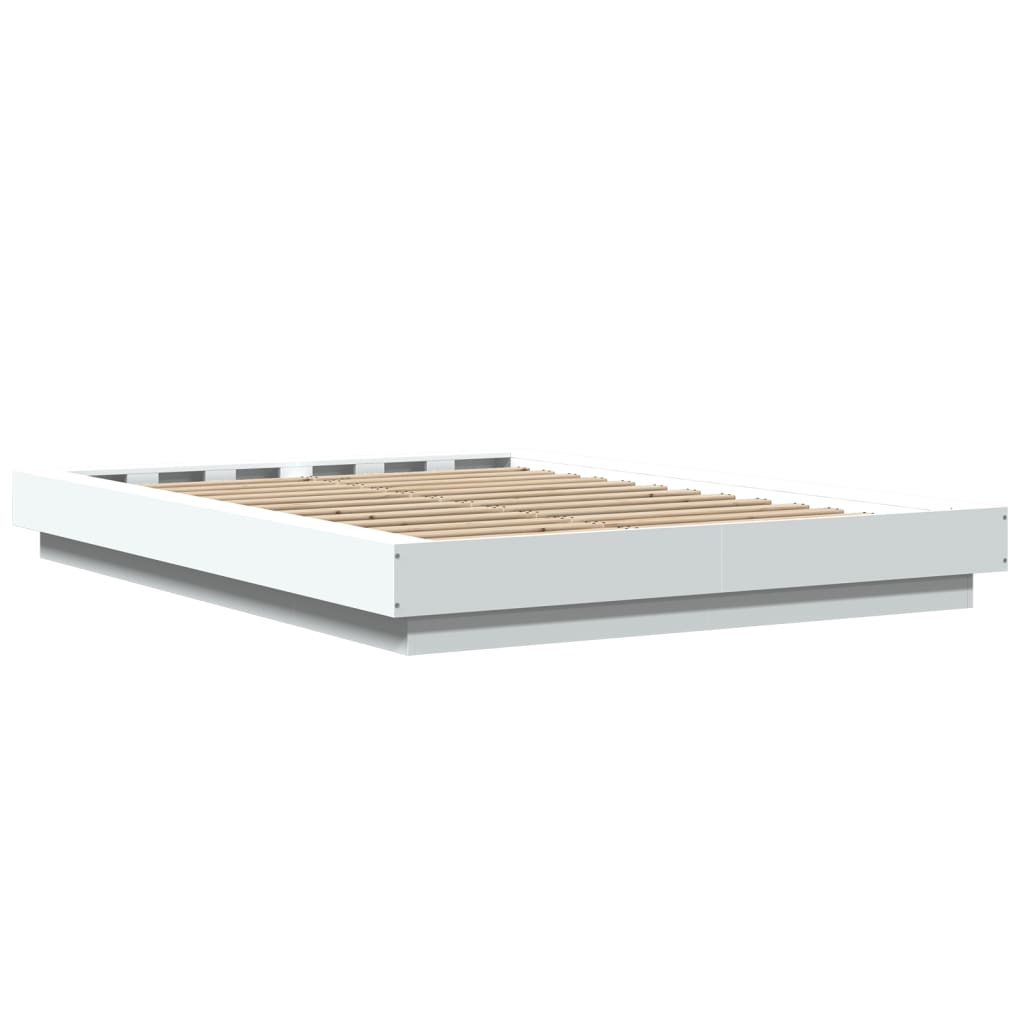 Okvir kreveta s LED svjetlima bijeli 140 x 190 cm drveni