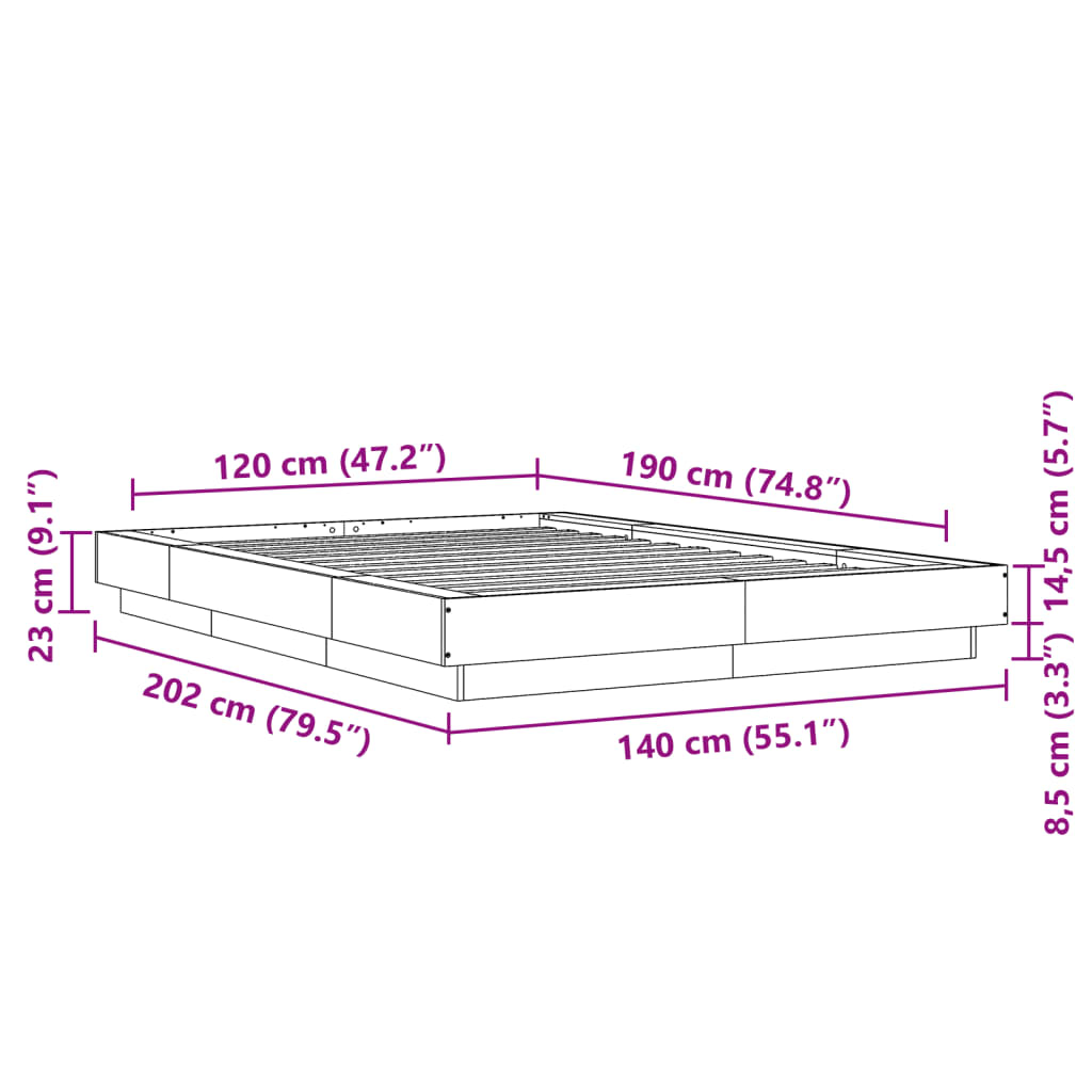 Okvir za krevet boja hrasta 120x190 cm od konstruiranog drva Smeđa 120 x 190 cm
