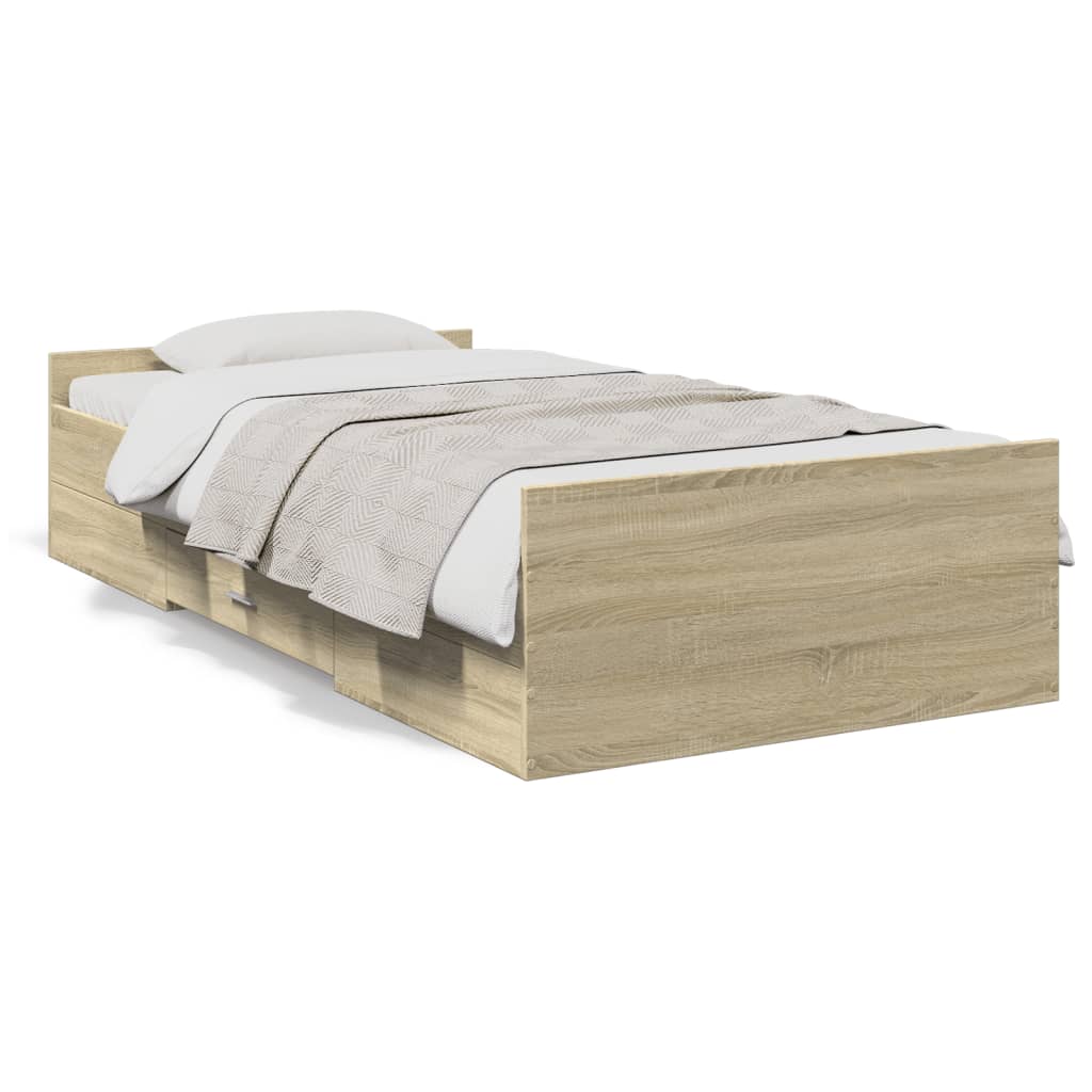 Okvir za krevet s ladicama boja hrasta 90x200 cm Smeđa 90 x 200 cm