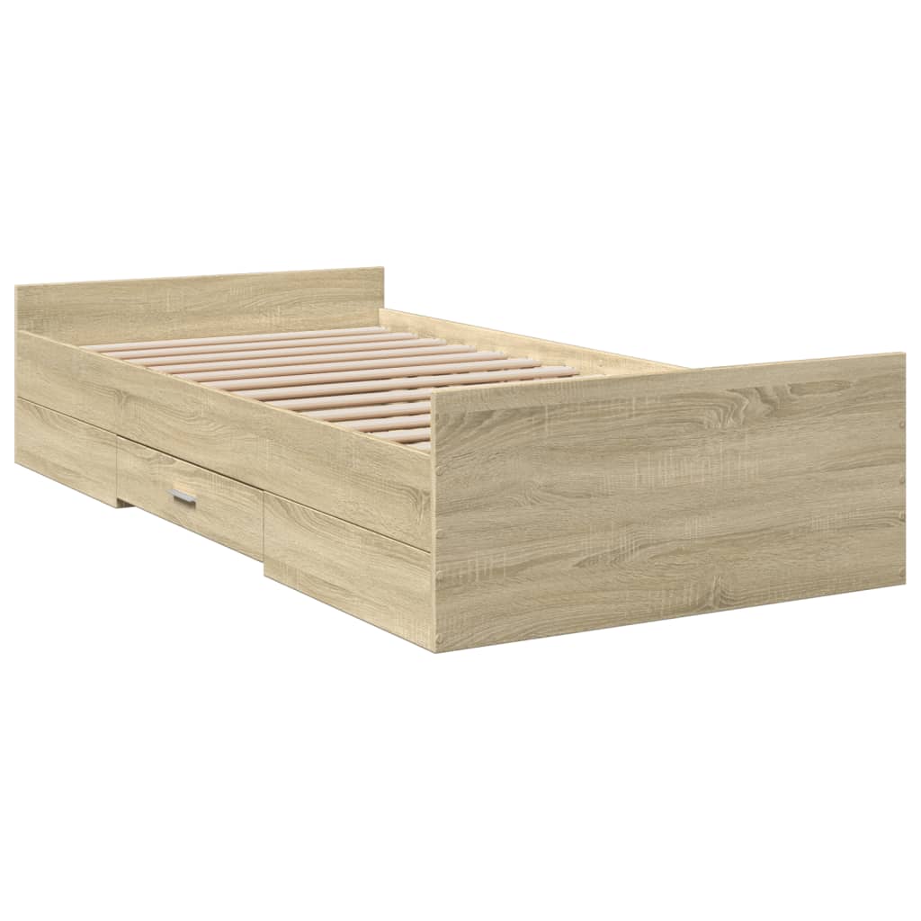 Okvir za krevet s ladicama boja hrasta 90x200 cm Smeđa 90 x 200 cm