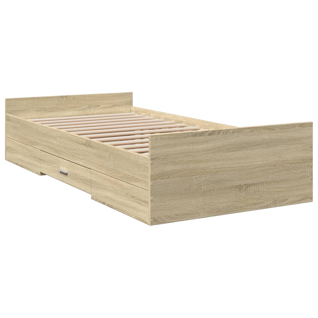 Okvir za krevet s ladicama boja hrasta 90x200 cm Smeđa 90 x 200 cm