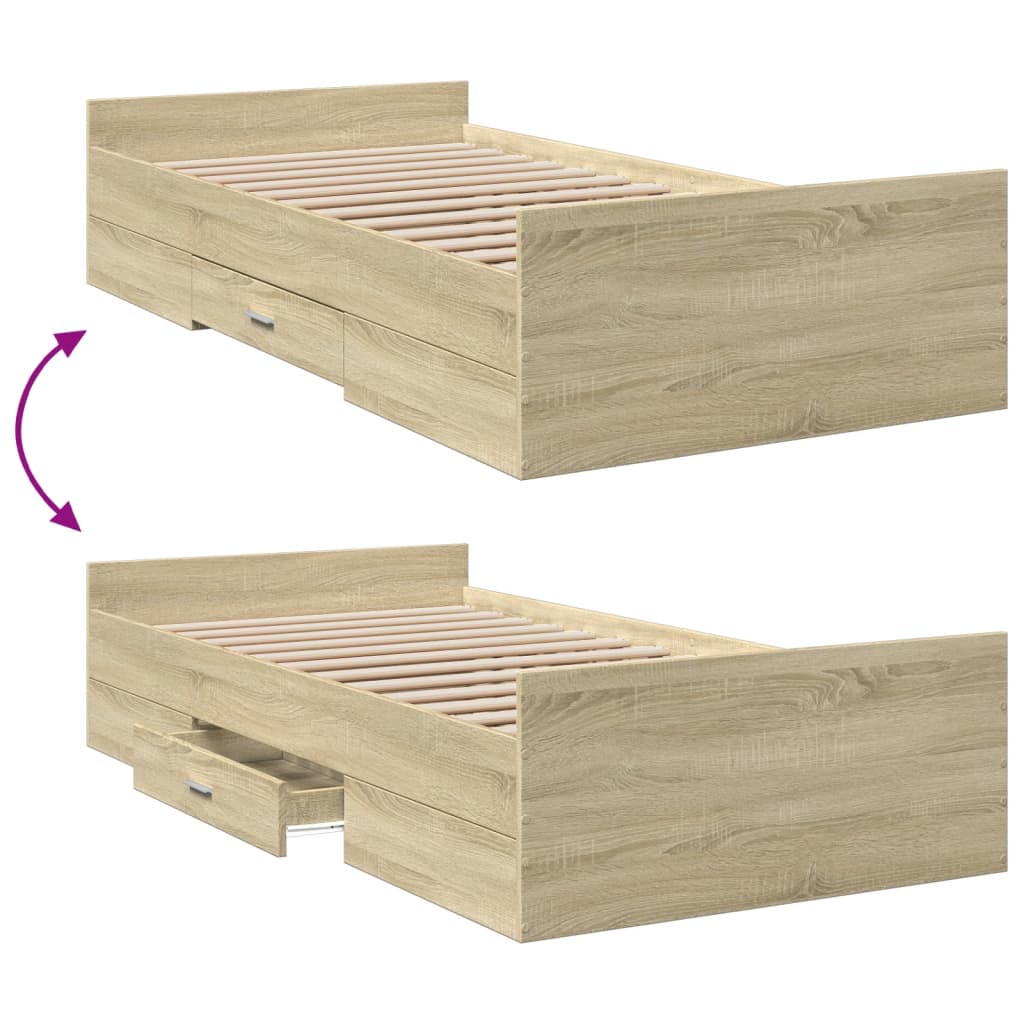 Okvir za krevet s ladicama boja hrasta 90x200 cm Smeđa 90 x 200 cm