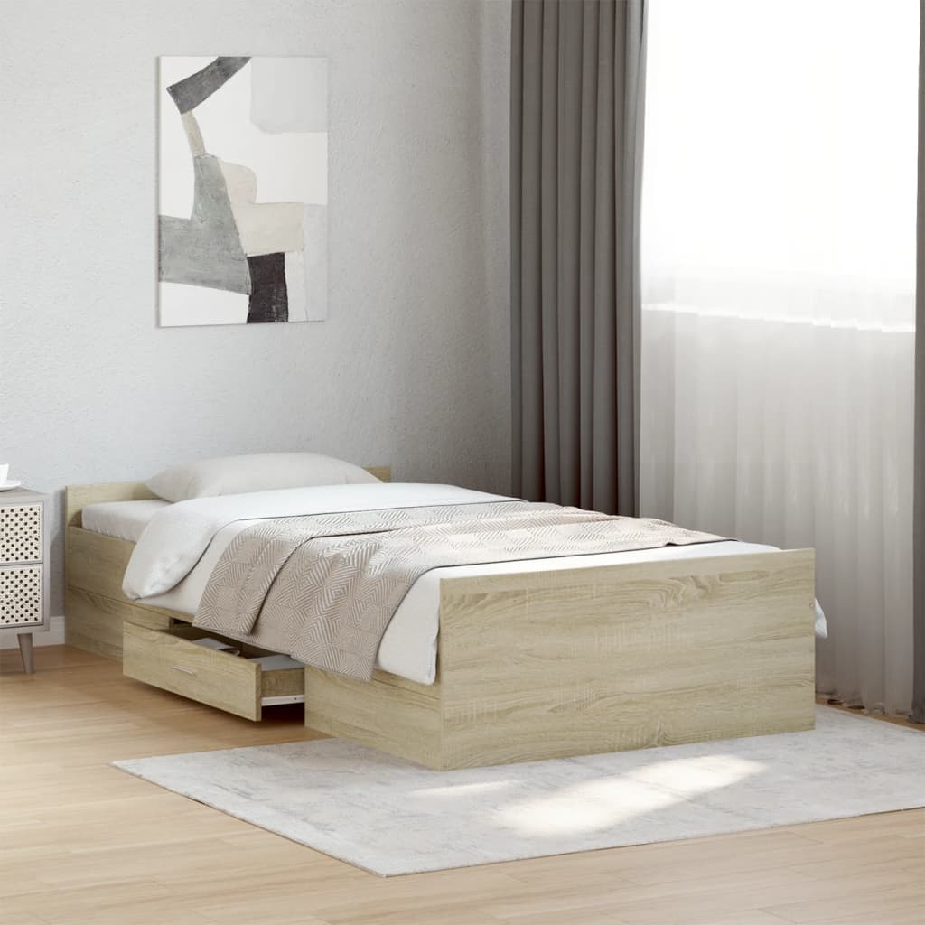 Okvir za krevet s ladicama boja hrasta 90x200 cm Smeđa 90 x 200 cm