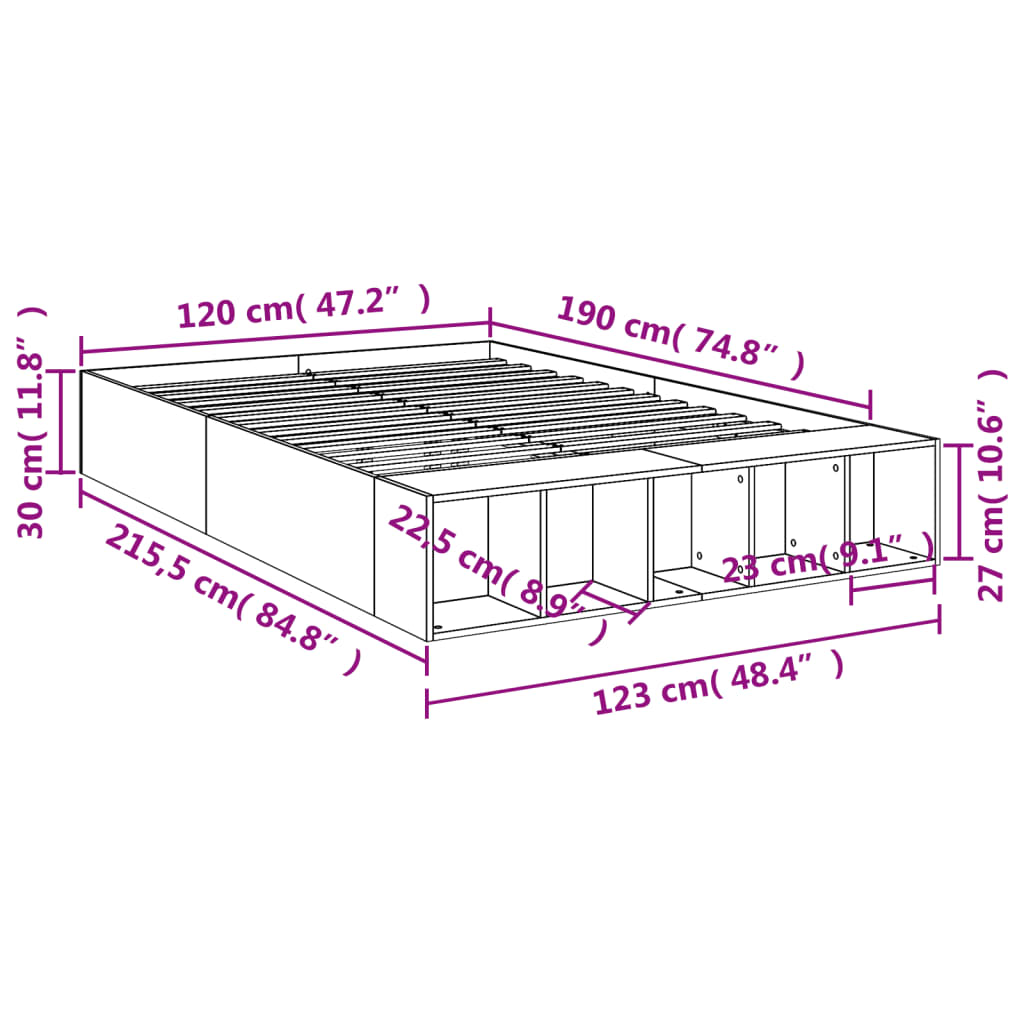 Okvir za krevet boja hrasta 120x190 cm od konstruiranog drva Smeđa 120 x 190 cm