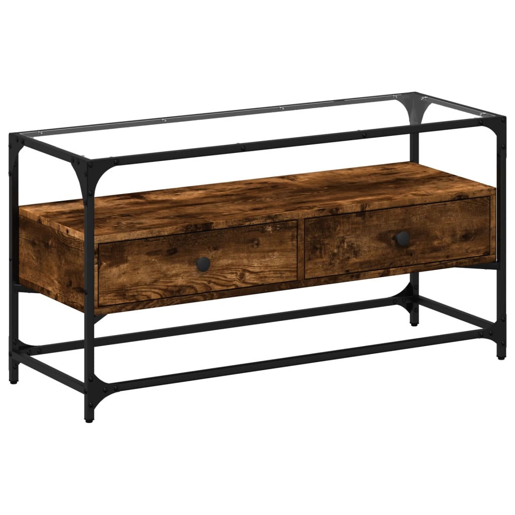 TV ormarić sa staklenom površinom boja hrasta 98x35x51 cm drvo Smeđa