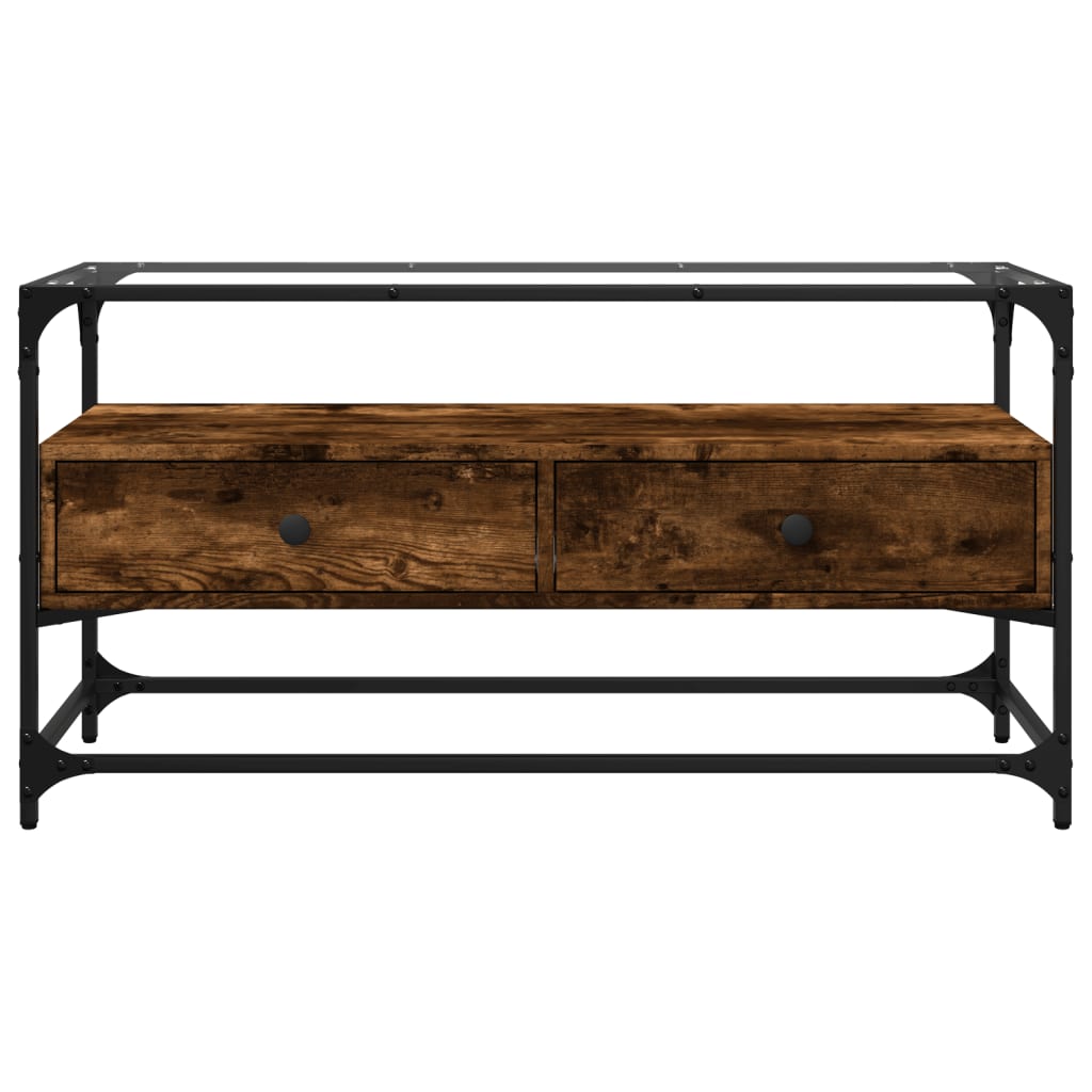 TV ormarić sa staklenom površinom boja hrasta 98x35x51 cm drvo Smeđa
