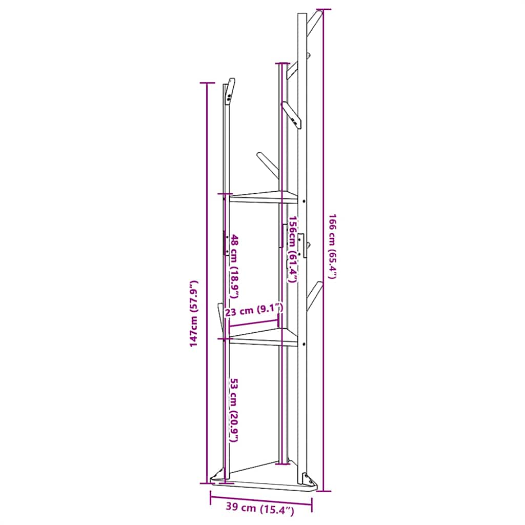 Vješalica za kapute s kukama i policama 39x33x166 cm bambus