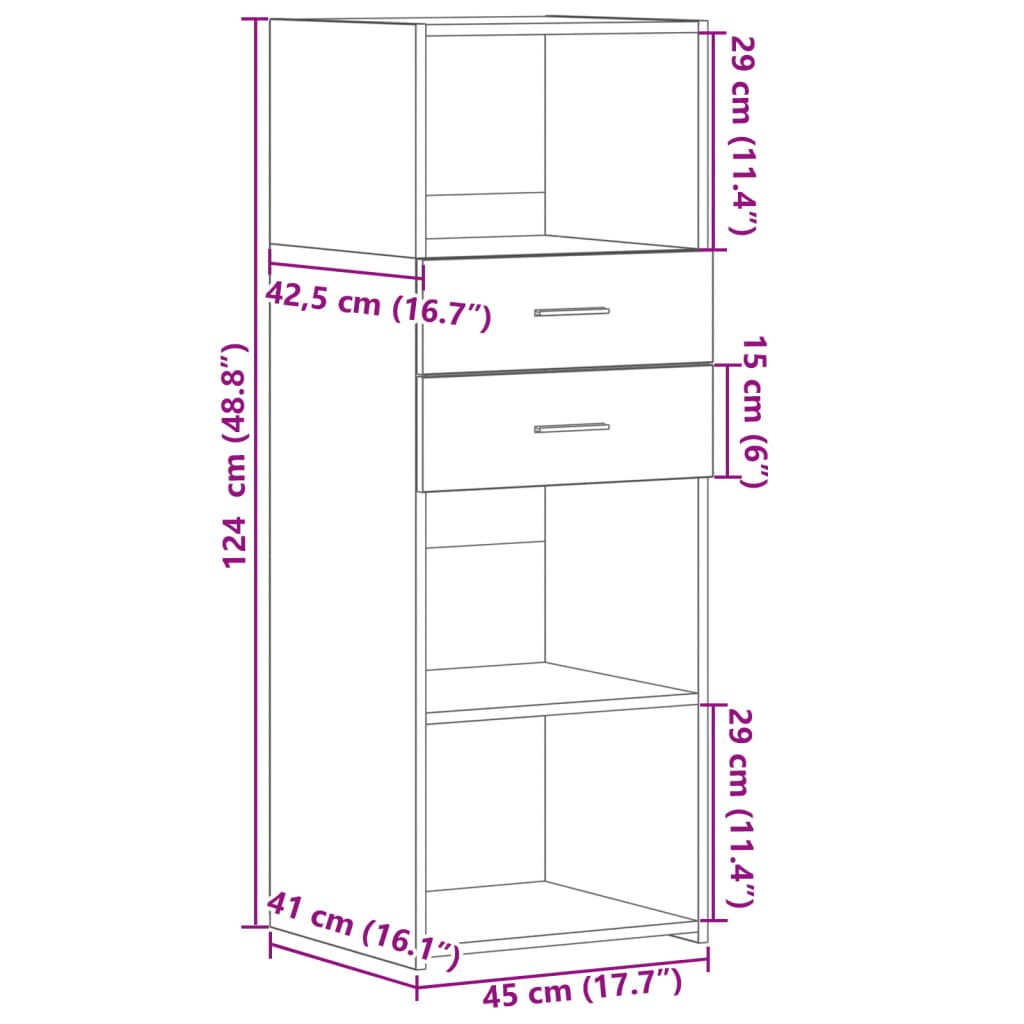 Visoka komoda boja hrasta 45 x 42,5 x 124 cm konstruirano drvo