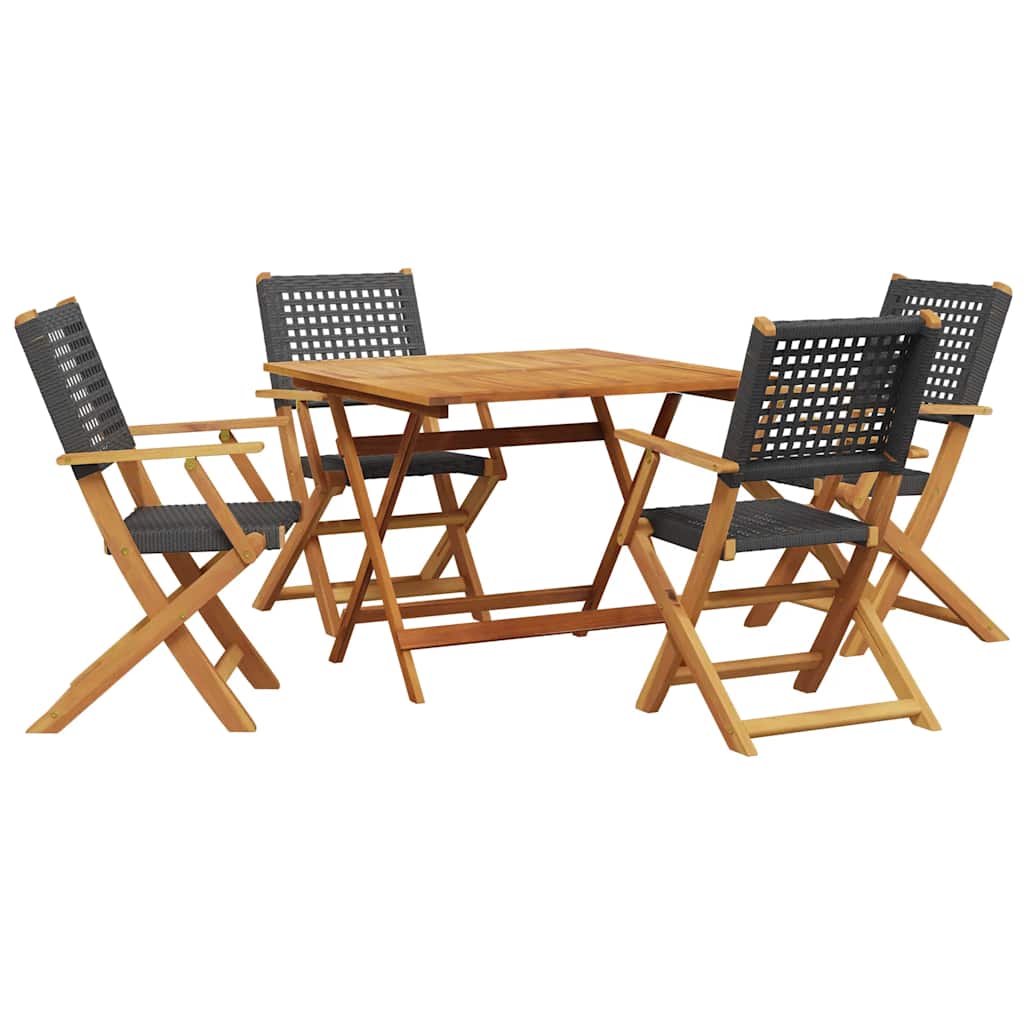 5-dijelni vrtni blagovaonski set poliratan i masivno drvo crni Crna 90 x 90 x 75 cm