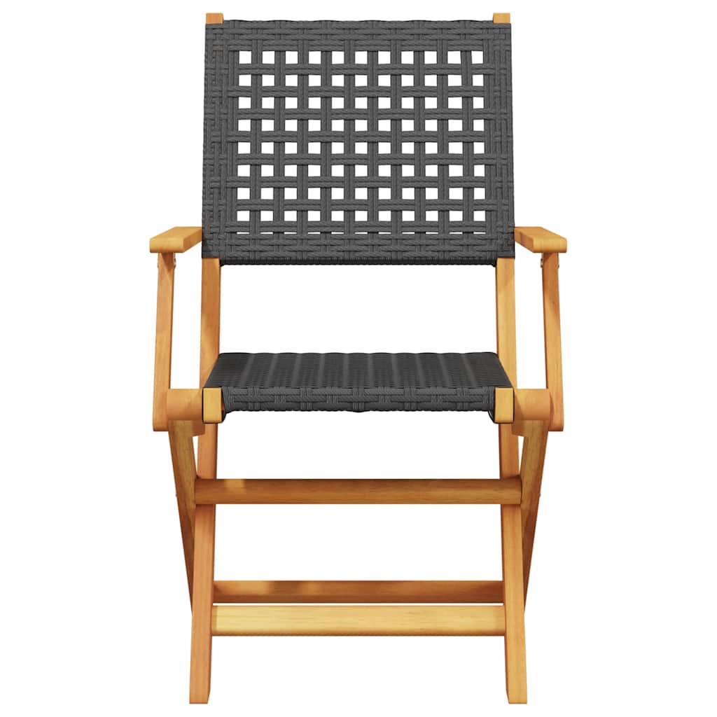 5-dijelni vrtni blagovaonski set poliratan i masivno drvo crni Crna 90 x 90 x 75 cm