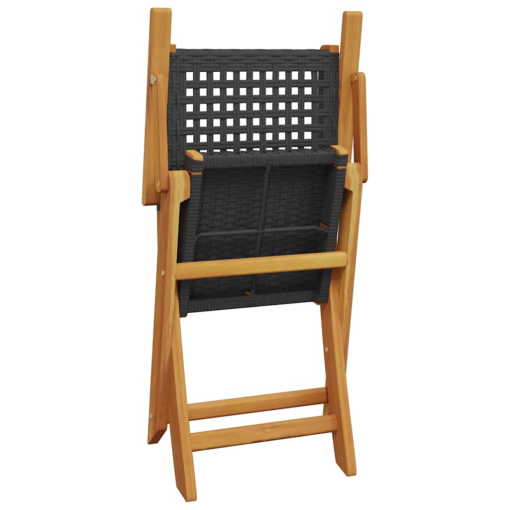 5-dijelni vrtni blagovaonski set poliratan i masivno drvo crni Crna 90 x 90 x 75 cm
