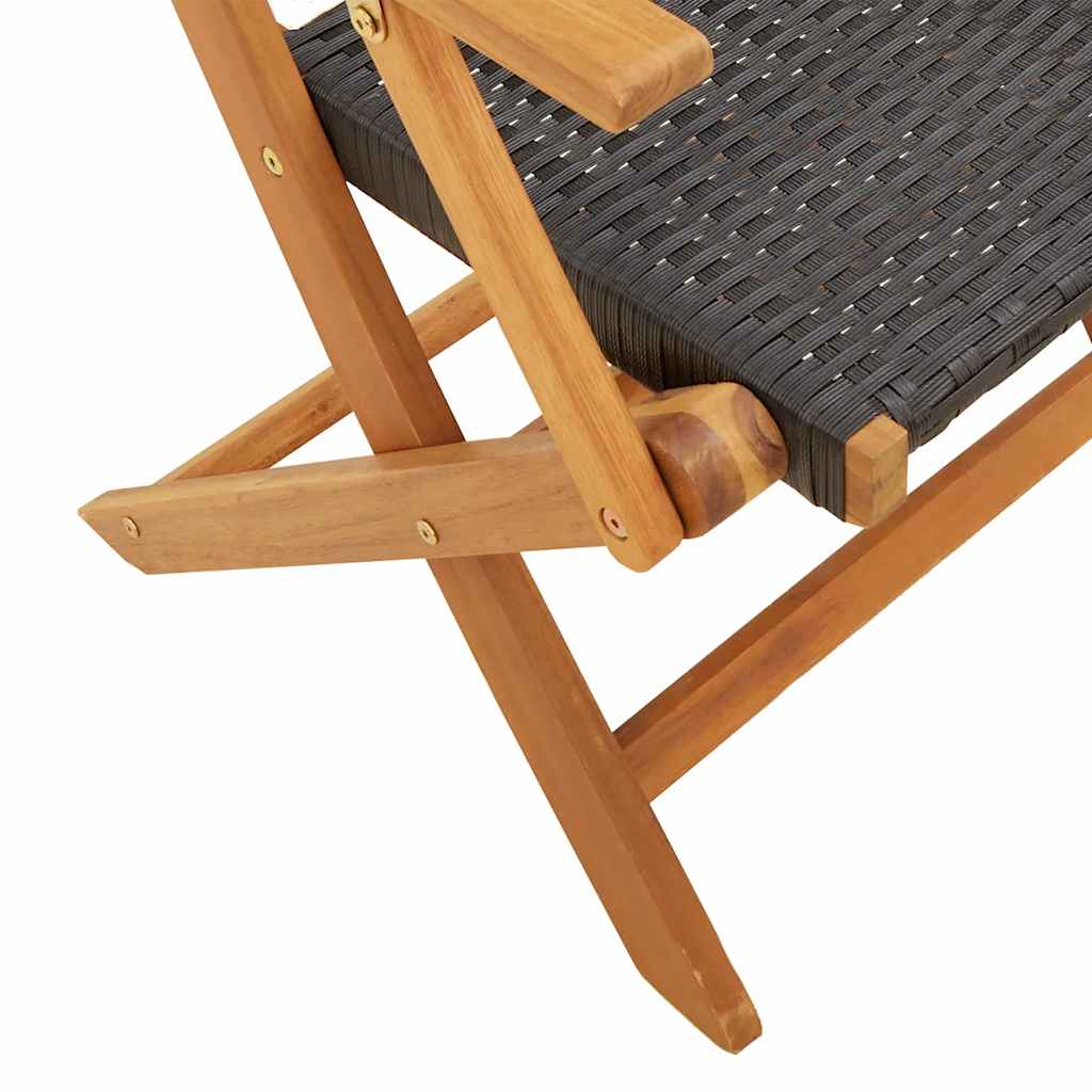 5-dijelni vrtni blagovaonski set poliratan i masivno drvo crni Crna 90 x 90 x 75 cm