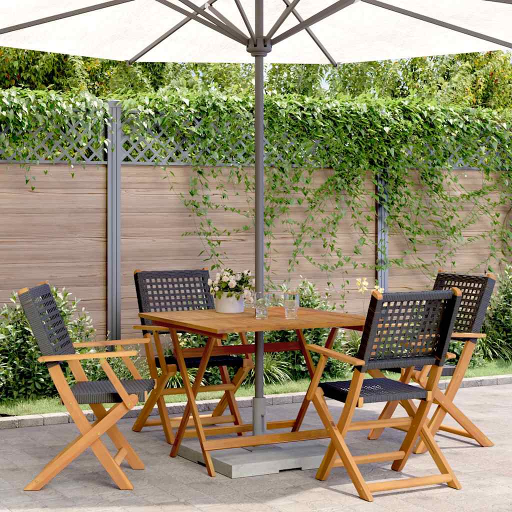 5-dijelni vrtni blagovaonski set poliratan i masivno drvo crni Crna 90 x 90 x 75 cm