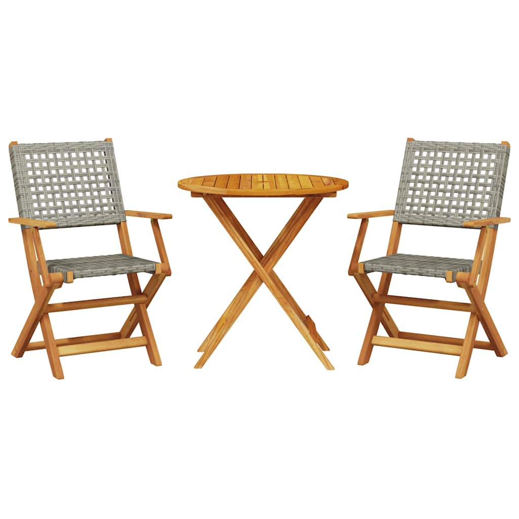 3-dijelni bistro set od poliratana i masivnog drva sivi Siva 70 x 75 cm