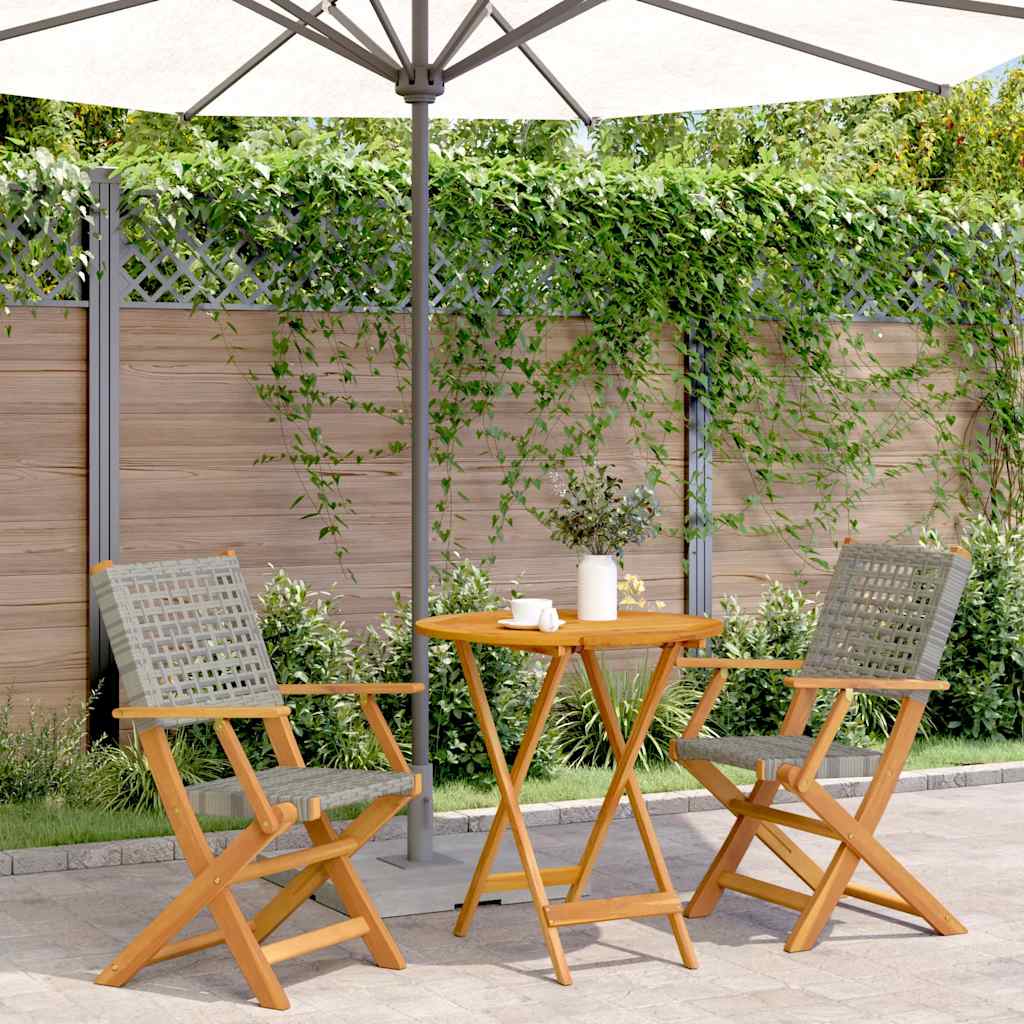 3-dijelni bistro set od poliratana i masivnog drva sivi Siva 70 x 75 cm