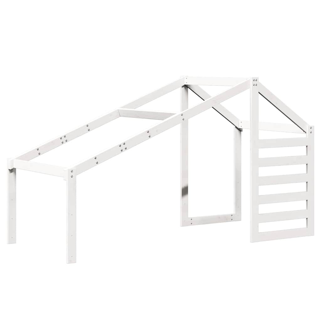 Krevet na kat s krovom bijeli 75x190 cm puno drvo bor