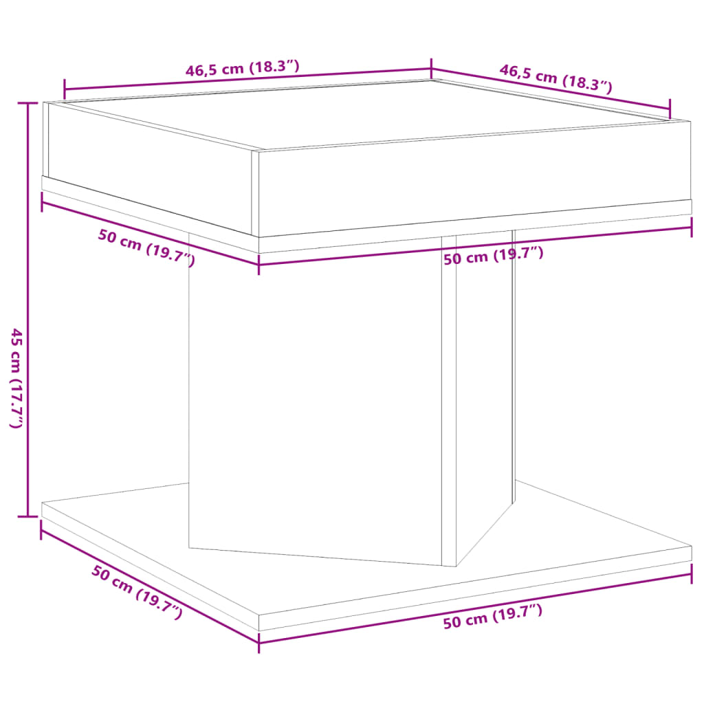 Stolić za kavu LED boja hrasta 50x50x45 cm konstruirano drvo Siva