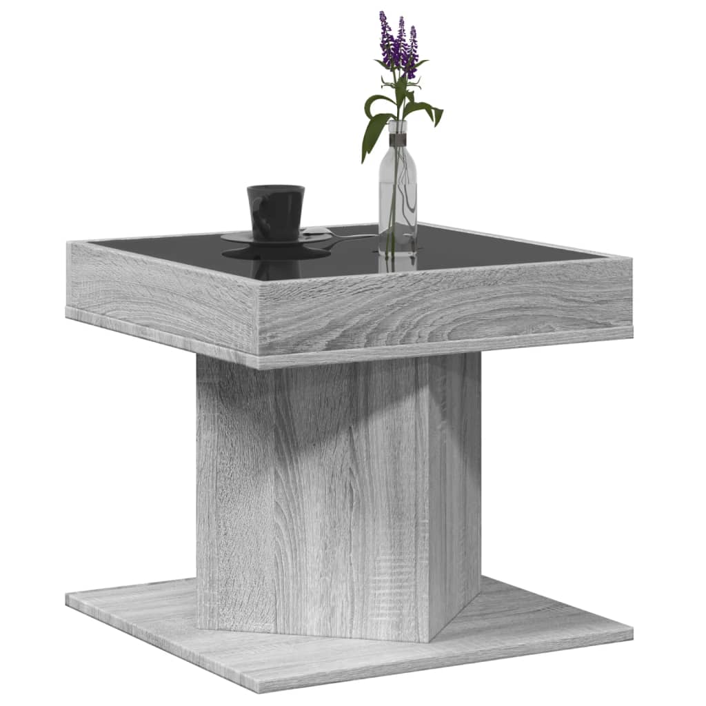 Stolić za kavu LED boja hrasta 50x50x45 cm konstruirano drvo Siva