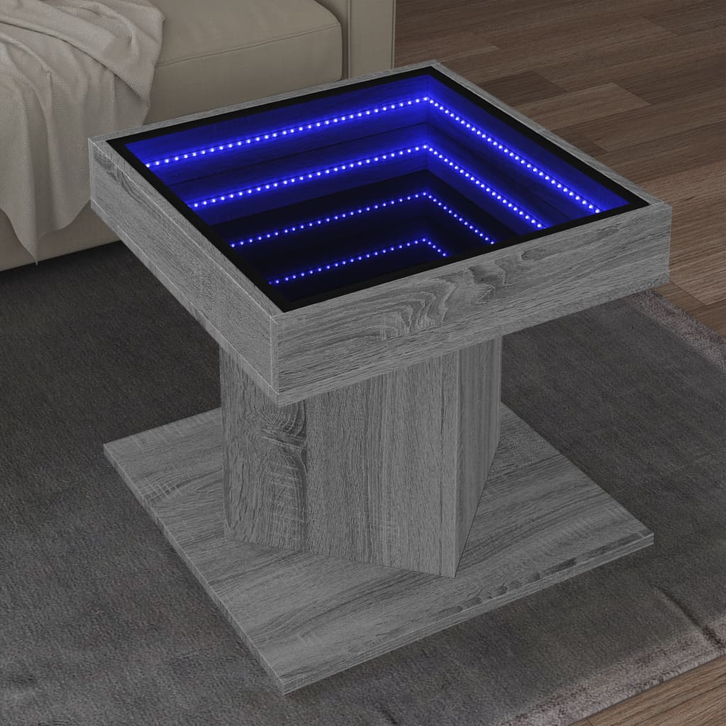 Stolić za kavu LED boja hrasta 50x50x45 cm konstruirano drvo Siva