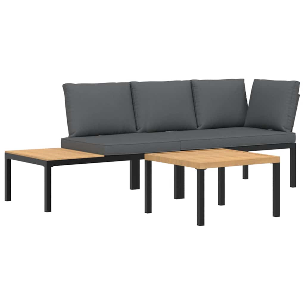3-dijelni set vrtnih sofa s jastucima crni aluminijski