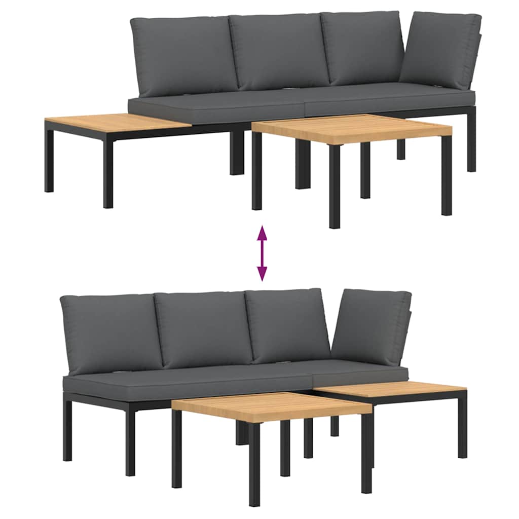 3-dijelni set vrtnih sofa s jastucima crni aluminijski