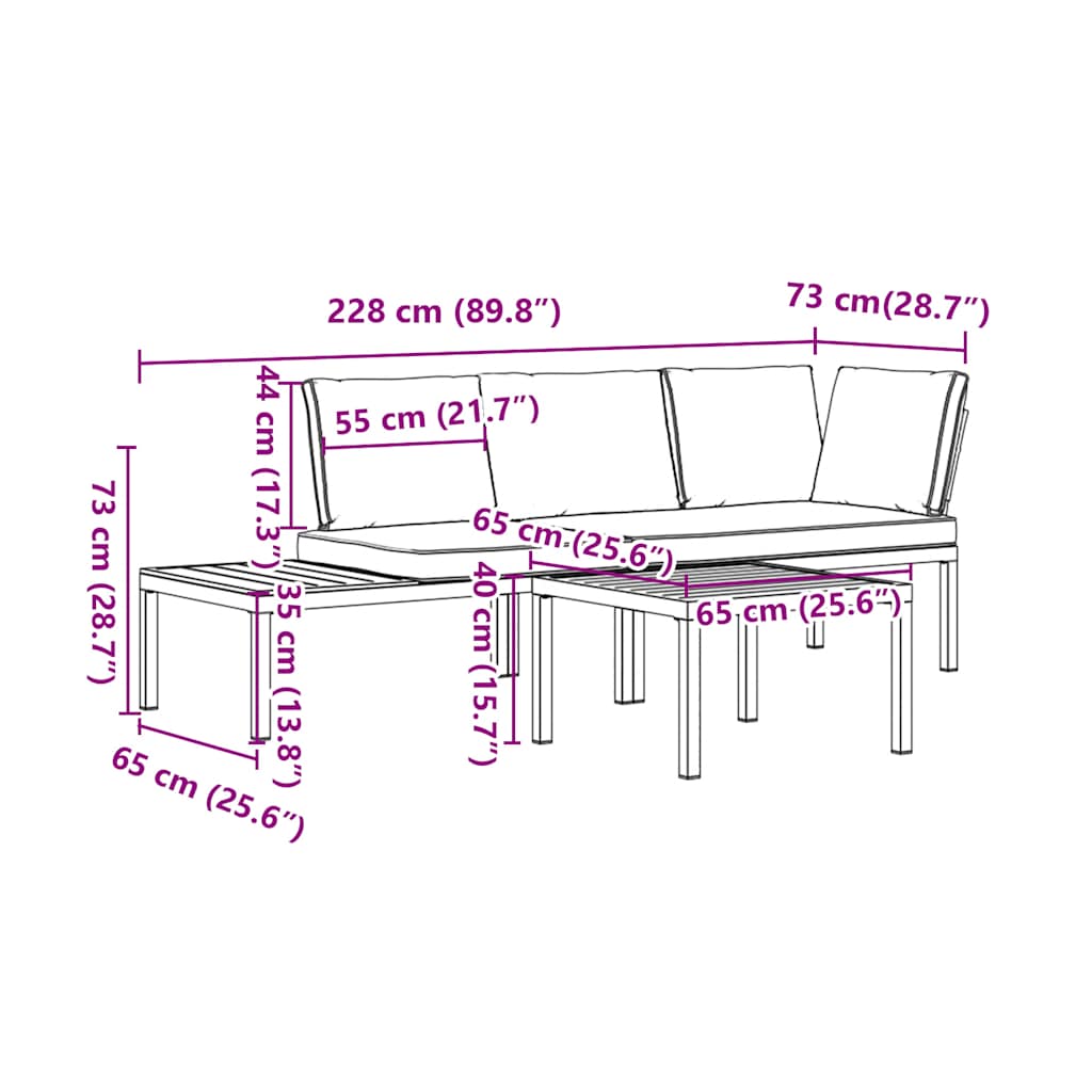 3-dijelni set vrtnih sofa s jastucima crni aluminijski