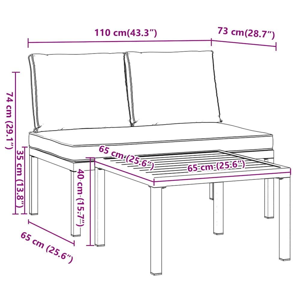 2-dijelni set vrtnih sofa s jastucima crni aluminijski Crna