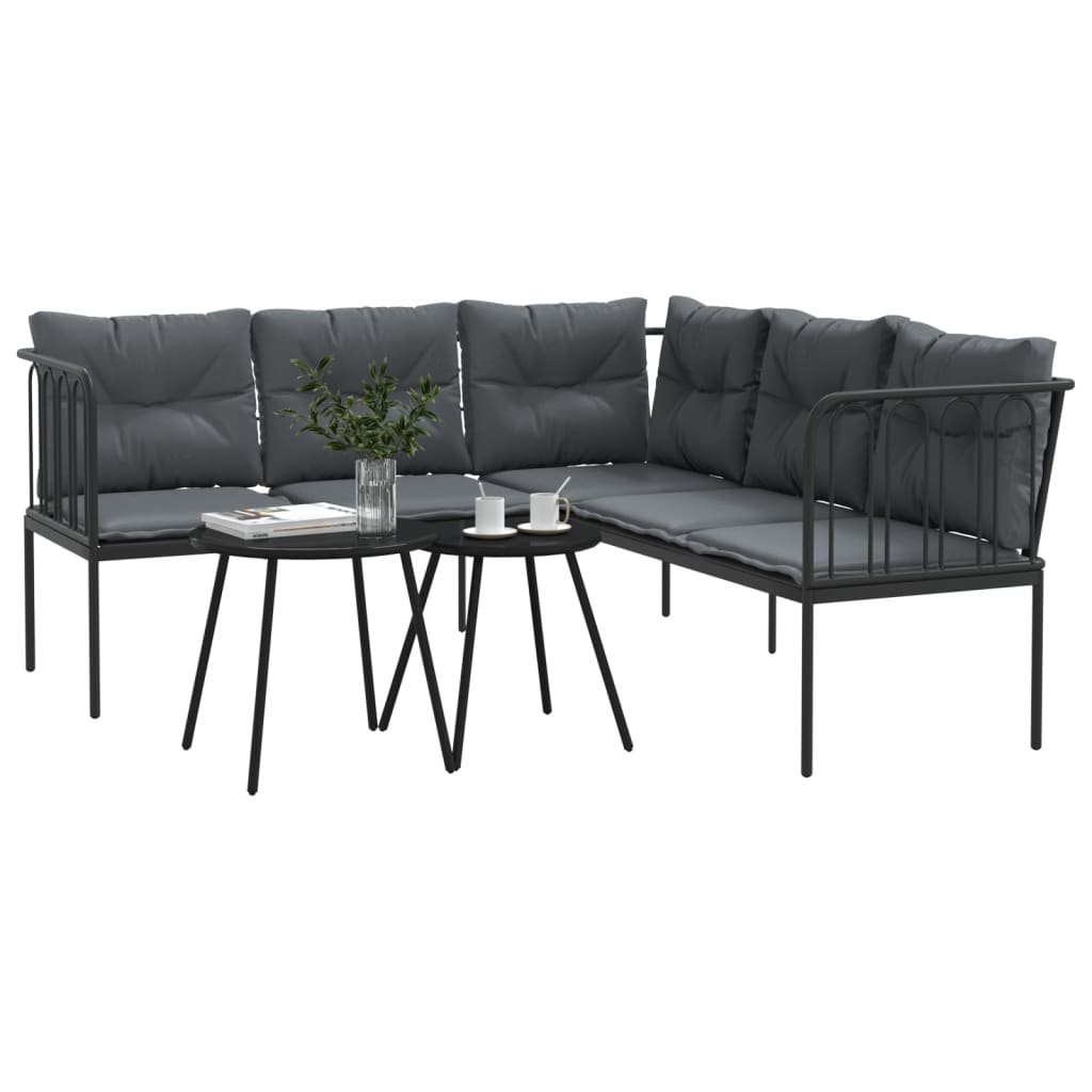 Set vrtnih sofa s jastucima crni od čelika i tekstilena