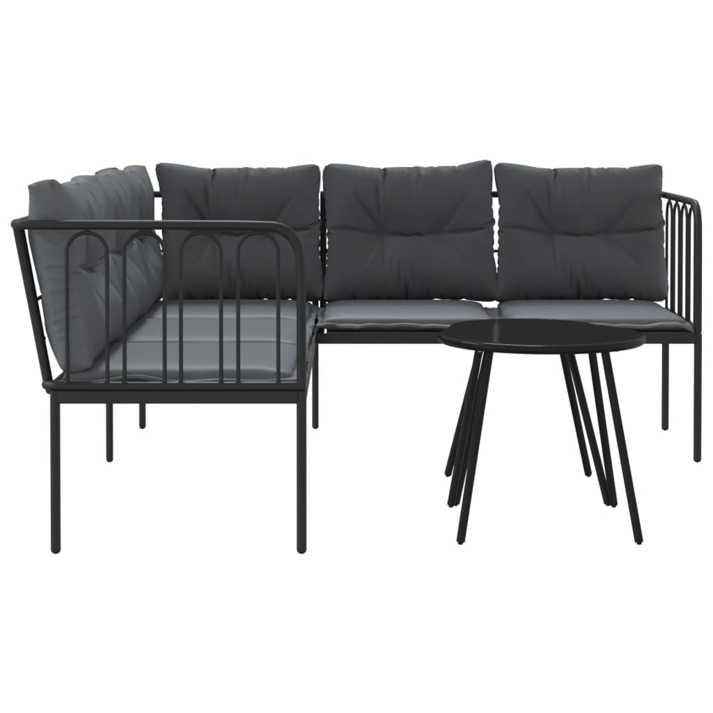 Set vrtnih sofa s jastucima crni od čelika i tekstilena