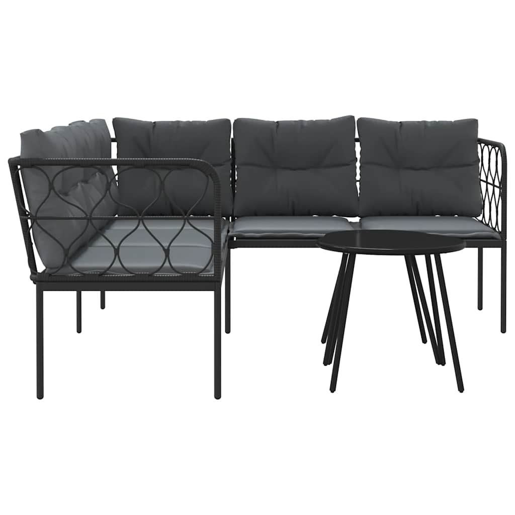 Set vrtnih sofa s jastucima crni od čelika i tekstilena