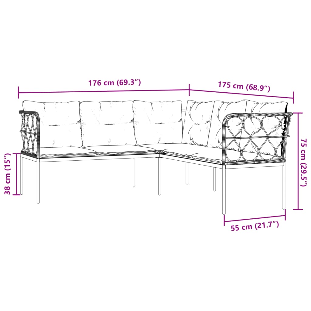 Set vrtnih sofa s jastucima crni od čelika i tekstilena