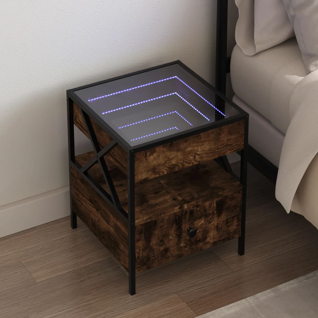 Noćni ormarić s beskonačnim LED boja hrasta 40 x 40 x 51 cm Smeđa