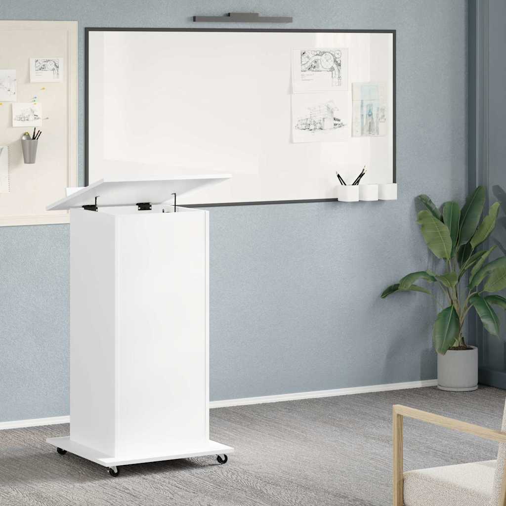 Govornica s kotačima i ladicom bijela 55 x 55 x 107 cm drvena