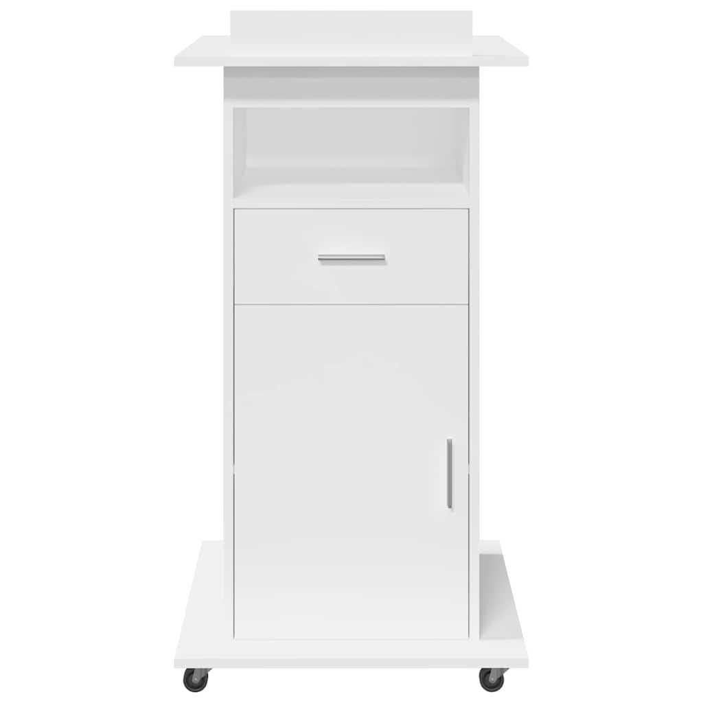 Govornica s kotačima i ladicom bijela 55 x 55 x 107 cm drvena